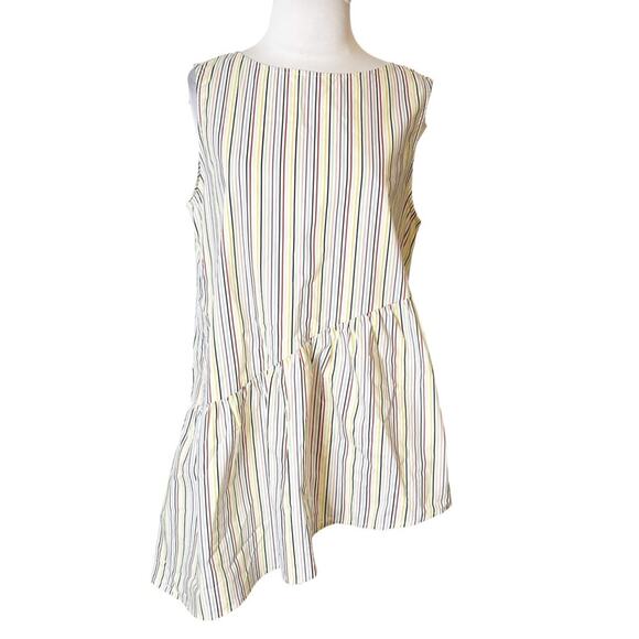 Crosby by Mollie Burch striped asymmetrical top tortoise button back sz M - Picture 3 of 8